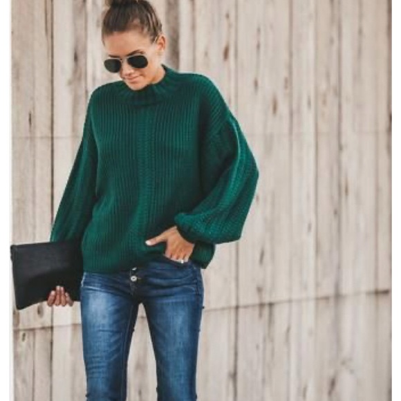Vici Sweaters - vici green knit balloon sleeve sweater